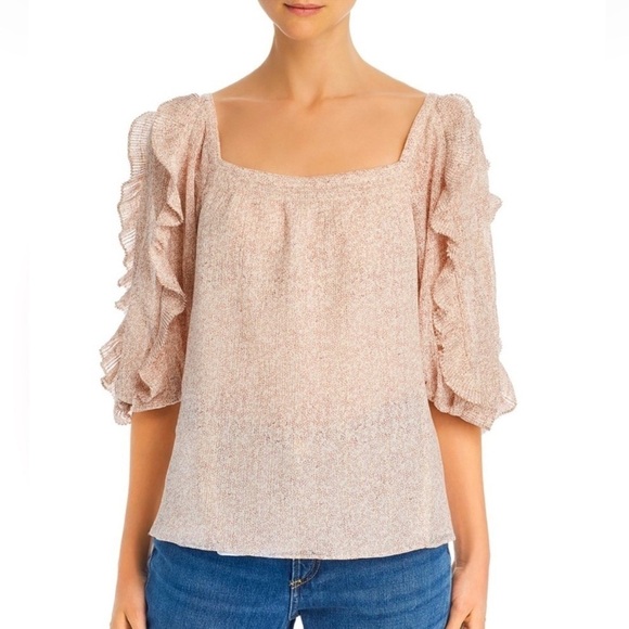 Rebecca Taylor Printed Ruffle Crepe Top - Picture 1 of 11